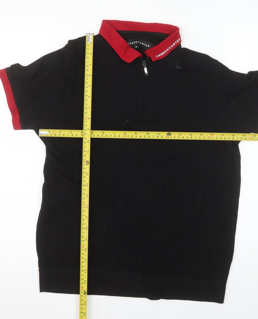 Jameson Carter Men's Black & Red 1/4 Zip Cotton Polo Shirt S