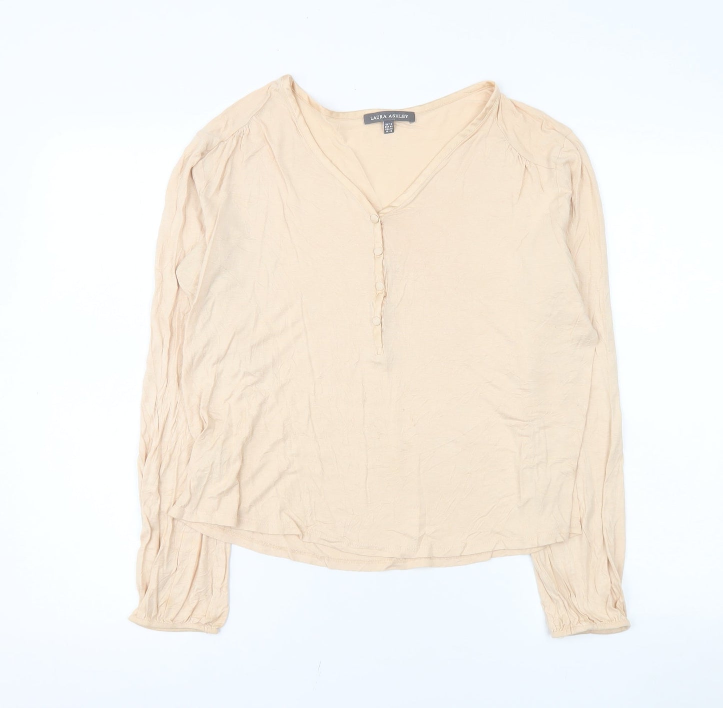 Laura Ashley Women’s Beige Long Sleeve V-Neck Blouse Size 14