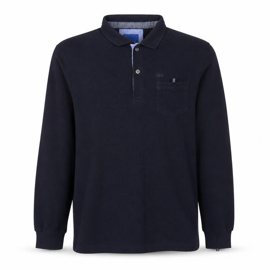 tbs Men's Blue Long Sleeve Cotton Polo Shirt Size L