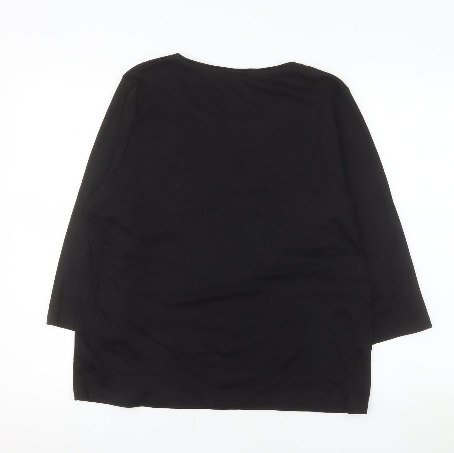 Mitzy Women Black Sequin Round Neck 3/4 Sleeve Blouse Size L