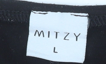 Mitzy Women Black Sequin Round Neck 3/4 Sleeve Blouse Size L