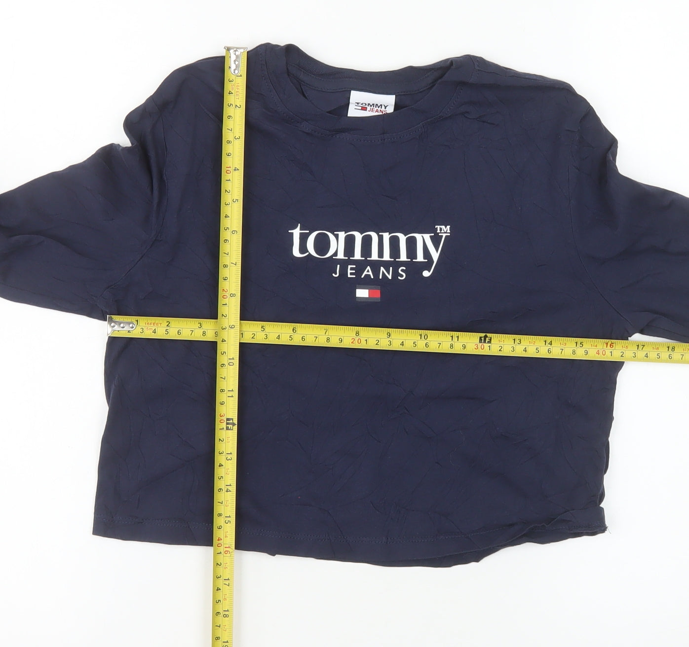 Tommy Jeans Women's Blue Cropped Long Sleeve T-Shirt Size L