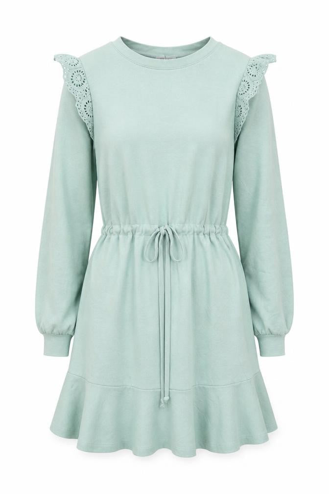 Topshop Women's Green Fit & Flare Long Sleeve Short Dress Size 4