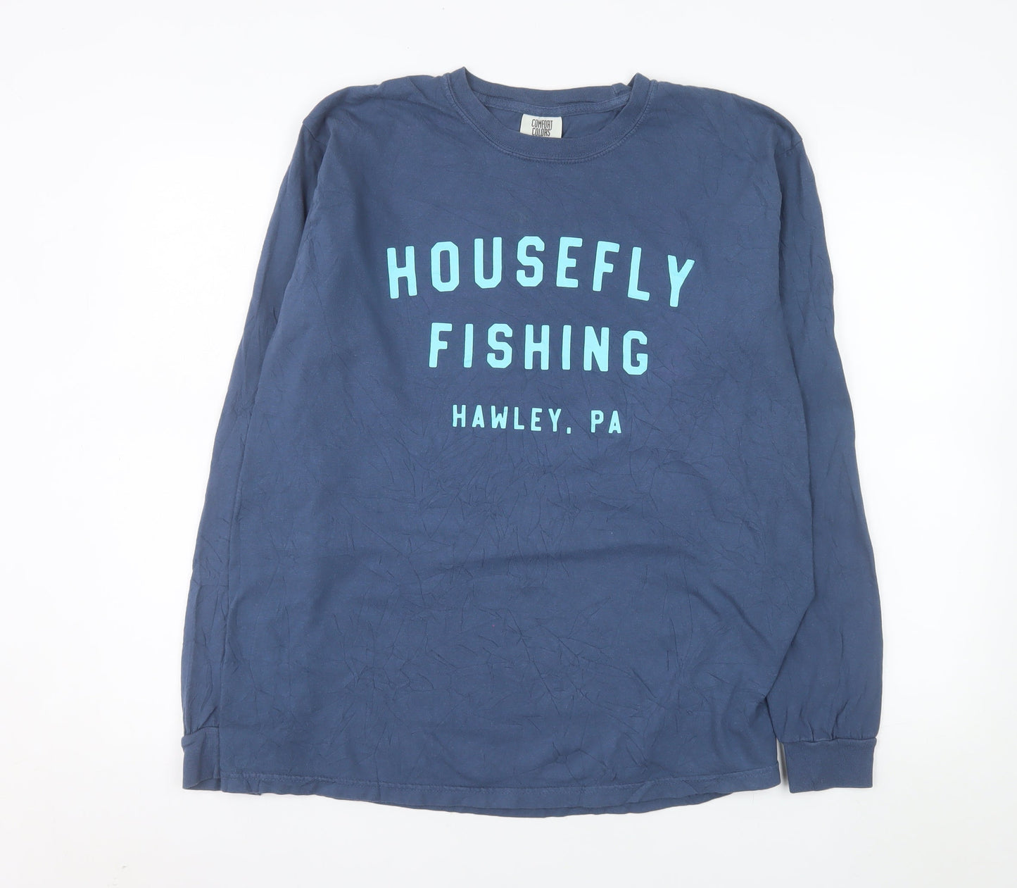 Comfort Colors Men's Blue Long Sleeve 'Housefly Fishing' Relaxed Fit Top Size L