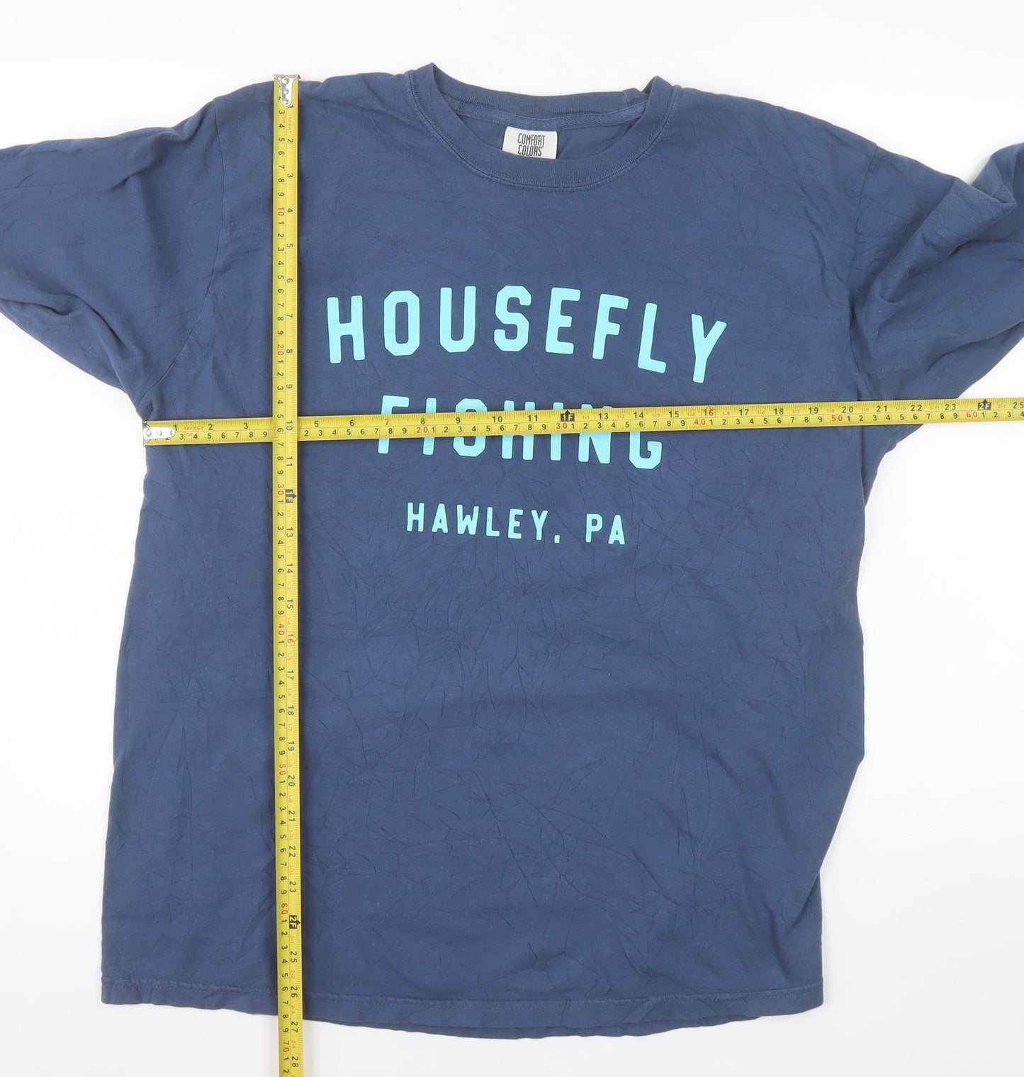 Comfort Colors Men's Blue Long Sleeve 'Housefly Fishing' Relaxed Fit Top Size L