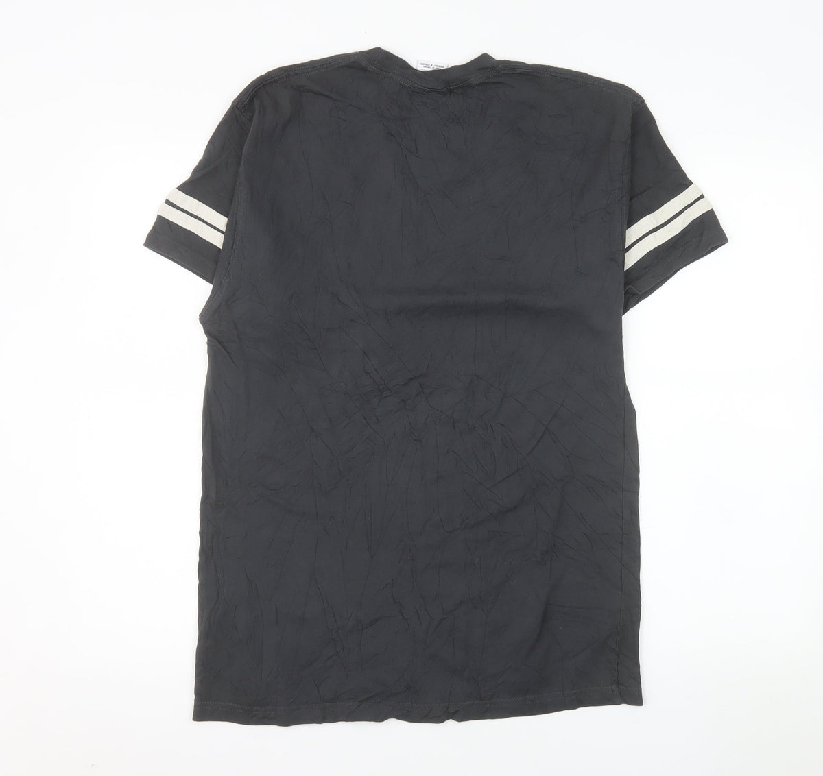 Close-up detail of Nike Men's Black Sports Logo Crew Neck Cotton T-Shirt, size S