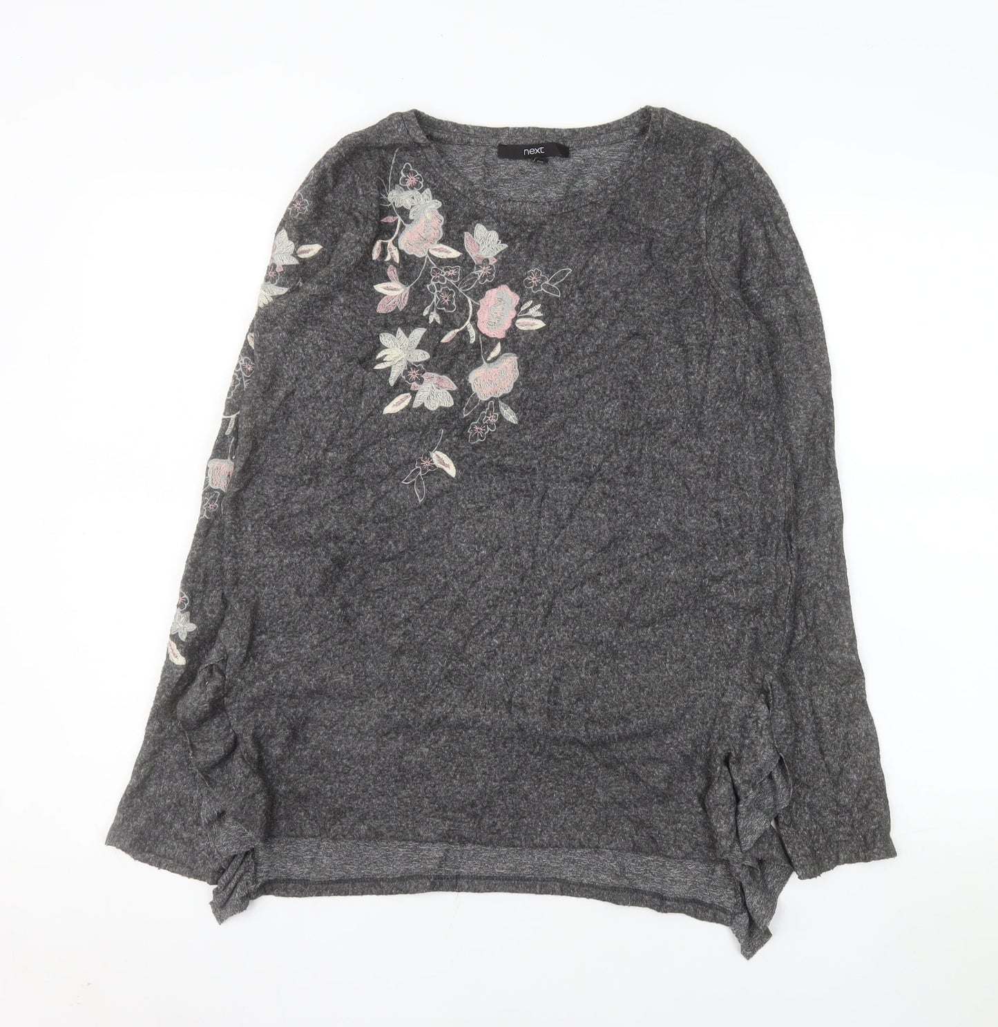 Next Women's Grey Floral Embroidered Pullover Sweatshirt UK 10