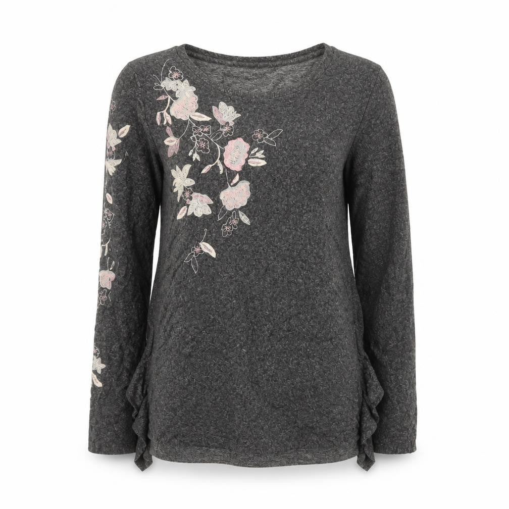 Front view of Next Women's Grey Floral Embroidered Pullover Sweatshirt UK 10