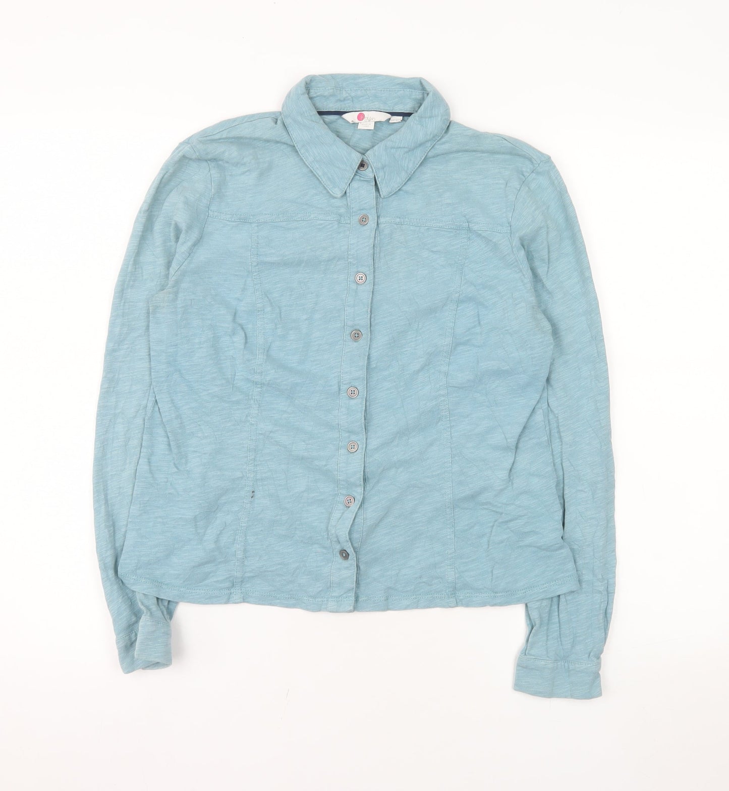 Boden Women Blue Collared Button-Up Cotton Shirt UK 12 Petite