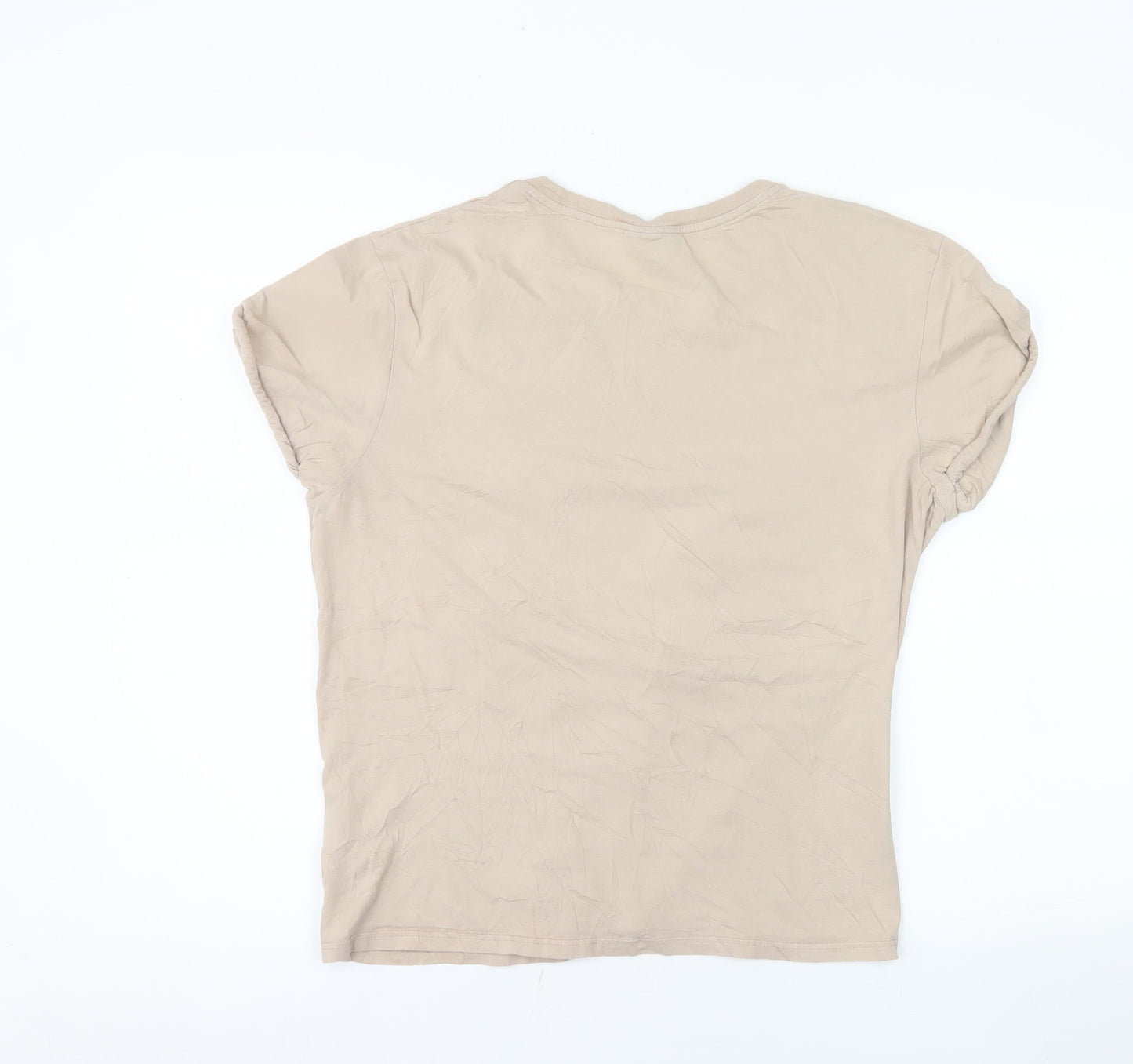 Topshop Women Beige Floral Embroidered Cotton T-Shirt Size 12