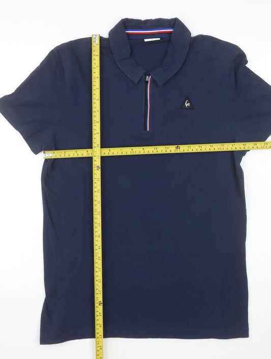 Le Coq Sportif Men's Blue L Polo Shirt 1/4 Zip Cotton Blend