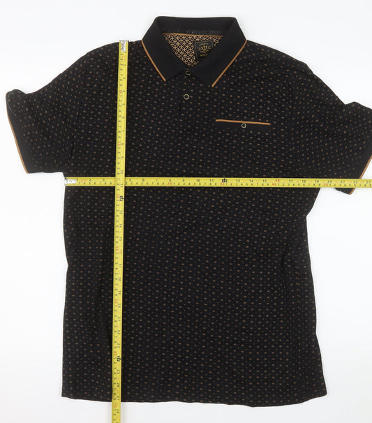 Next Men's Black Geometric Cotton Polo Shirt Size L