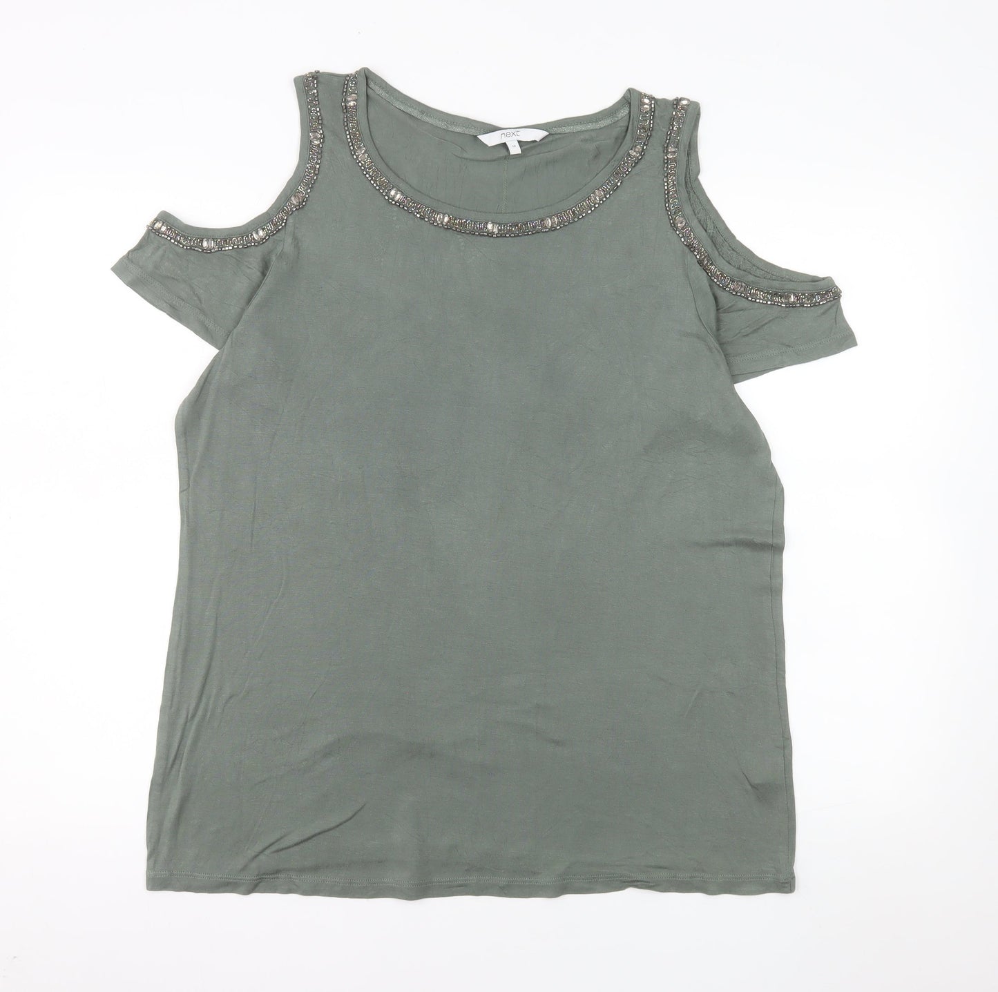 Next Women’s Khaki Green Cold Shoulder Beaded Top Size 18 Viscose