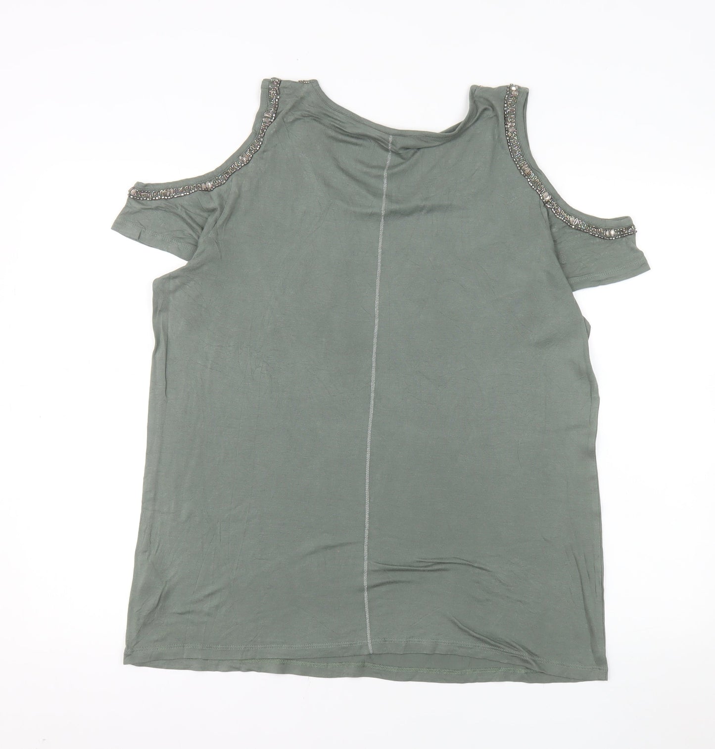 Next Women’s Khaki Green Cold Shoulder Beaded Top Size 18 Viscose