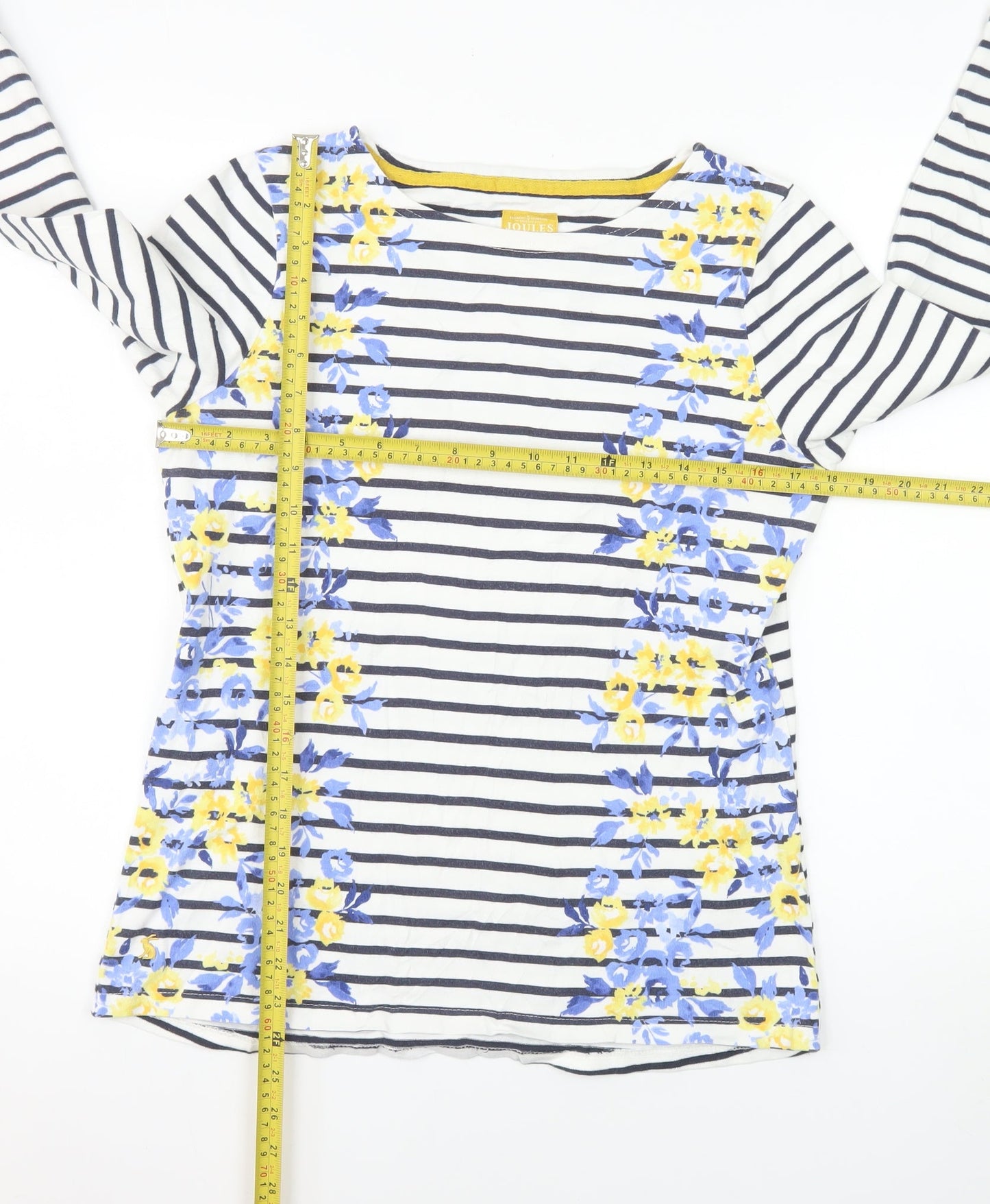 Joules Women’s Multicoloured Floral Stripe Cotton 3/4 Sleeve T-Shirt Size 12