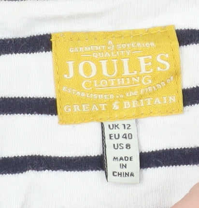 Joules Women’s Multicoloured Floral Stripe Cotton 3/4 Sleeve T-Shirt Size 12