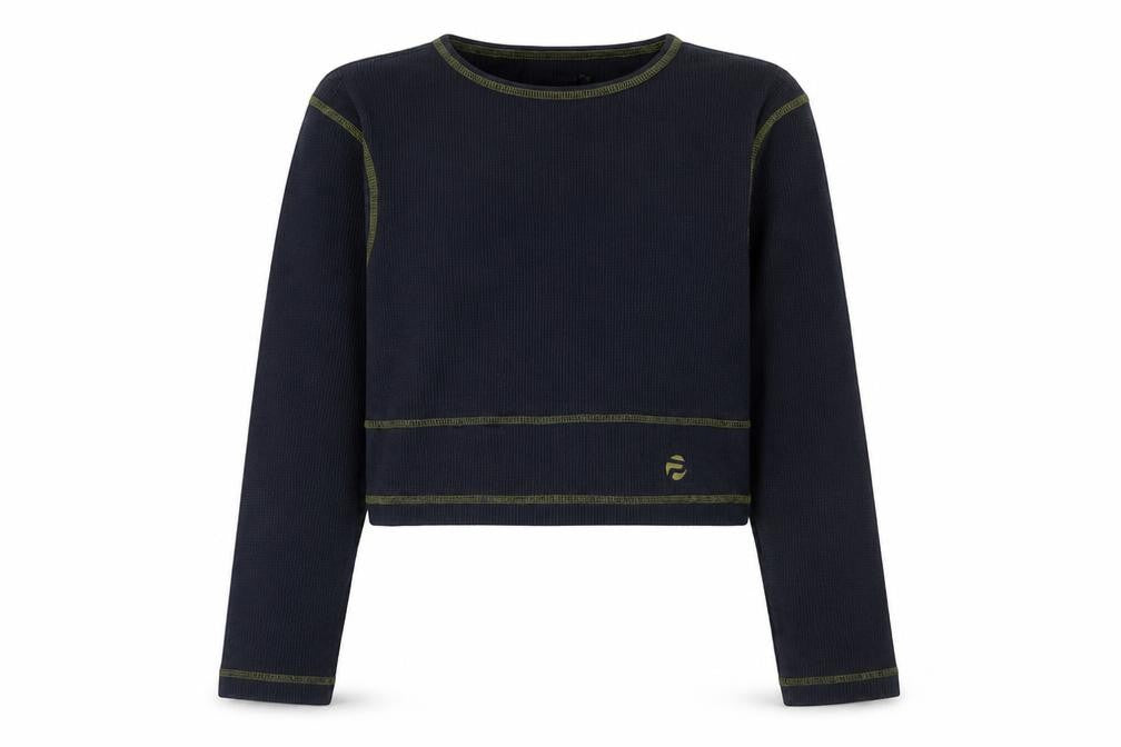 Pepe Jeans Womens Blue Cropped Long Sleeve Crew Neck Cotton T-Shirt M