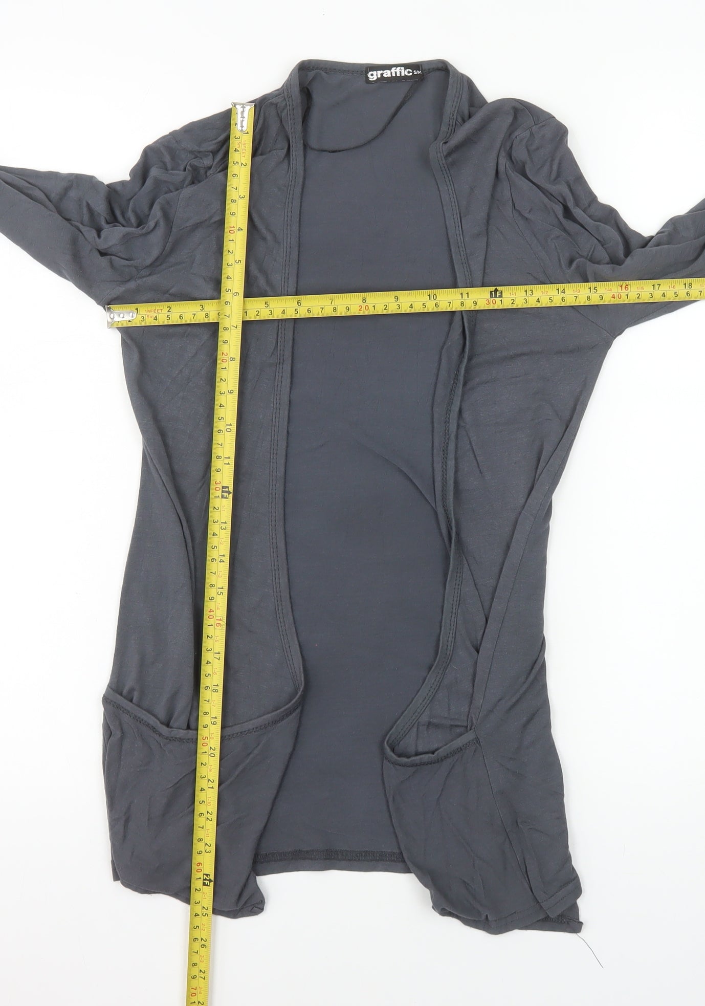 Graffic Women’s Grey Jersey Open Front Coatigan Size S