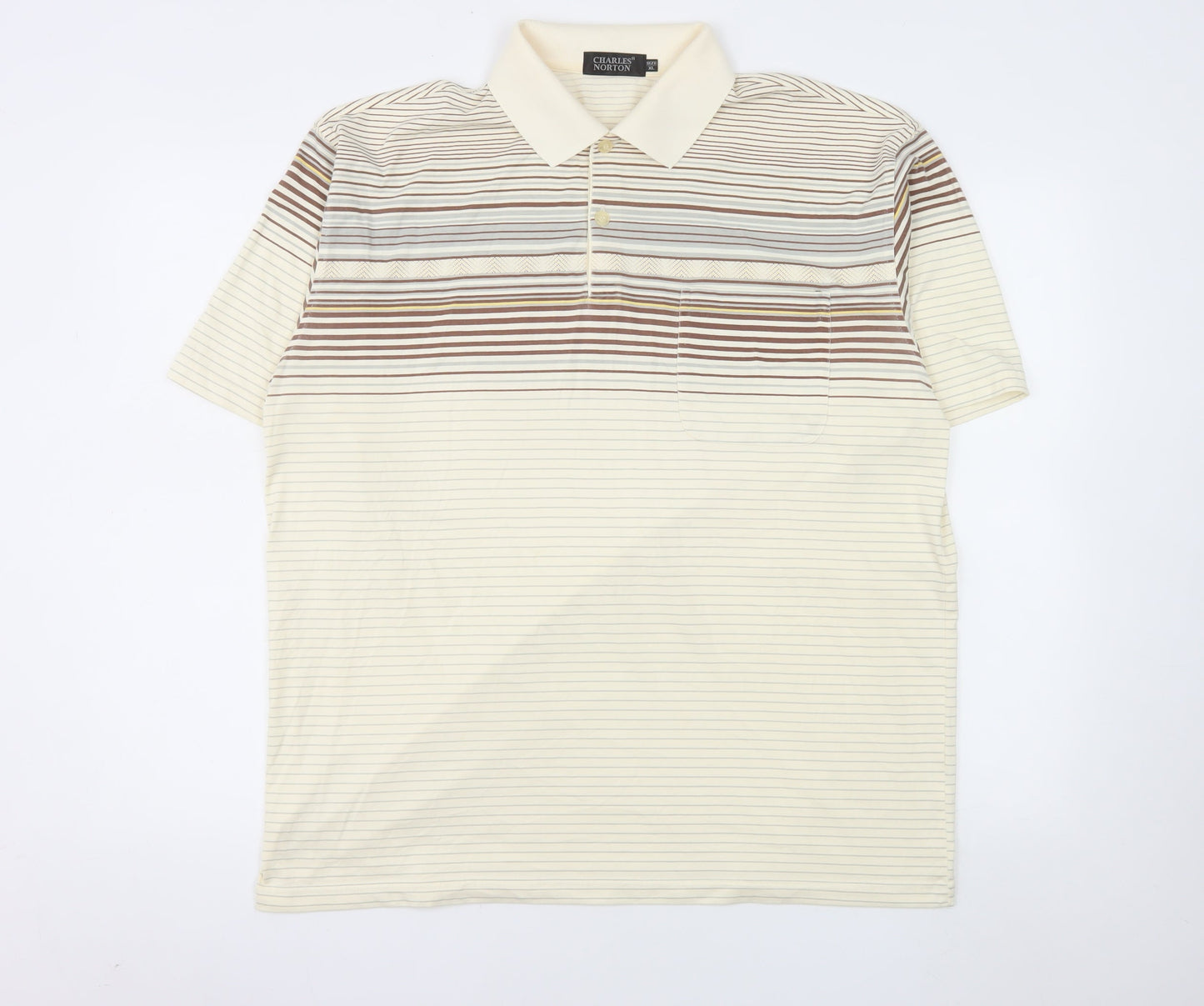 Charles Norton Men's Beige Striped Polo Shirt XL Regular Fit