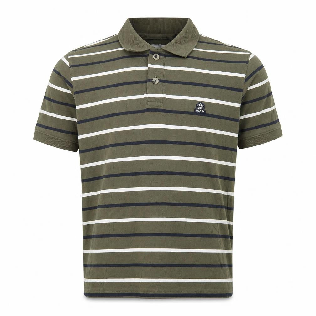 TOG24 Men's Green Striped Cotton Short Sleeve Polo Shirt 2XL