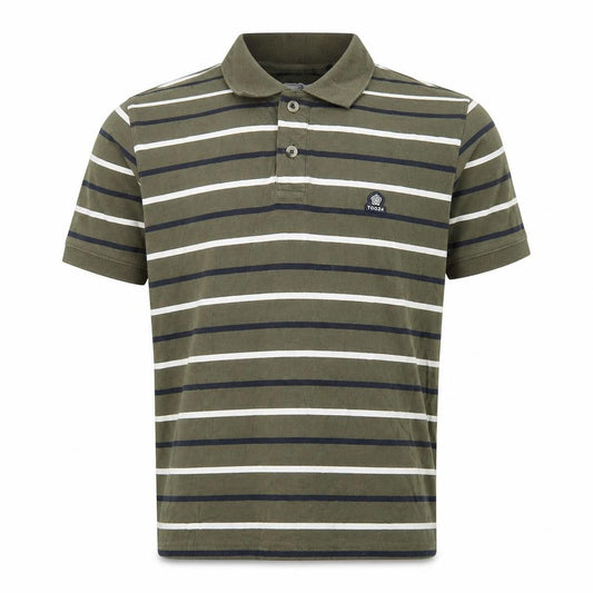 TOG24 Men's Green Striped Cotton Short Sleeve Polo Shirt 2XL