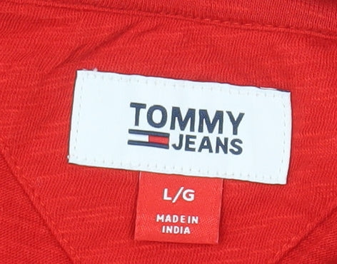 Tommy Jeans Women's Red Cotton Short Sleeve T-Shirt Size L