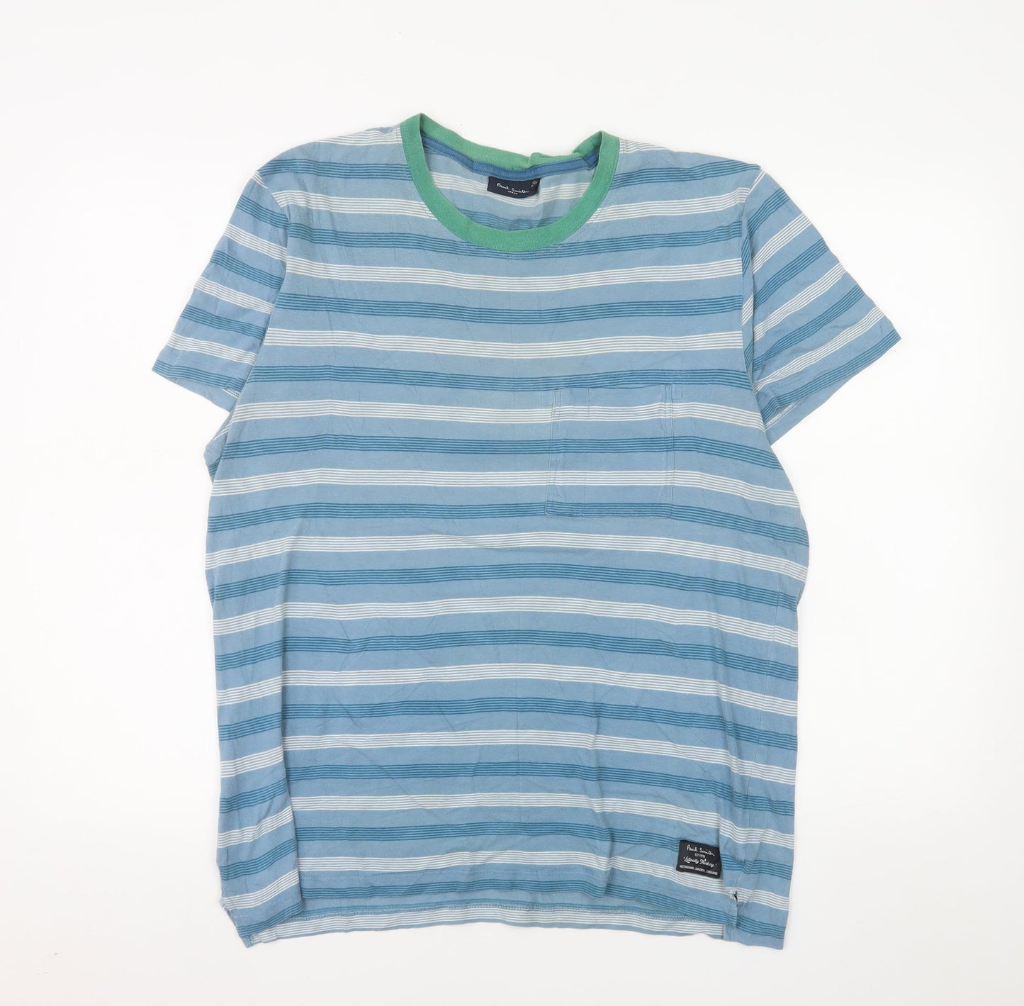 Paul Smith Jeans Men's Blue Striped Cotton Crew Neck T-Shirt Size S
