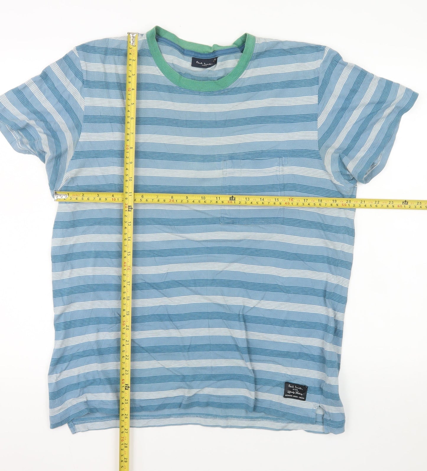 Paul Smith Jeans Men's Blue Striped Cotton Crew Neck T-Shirt Size S