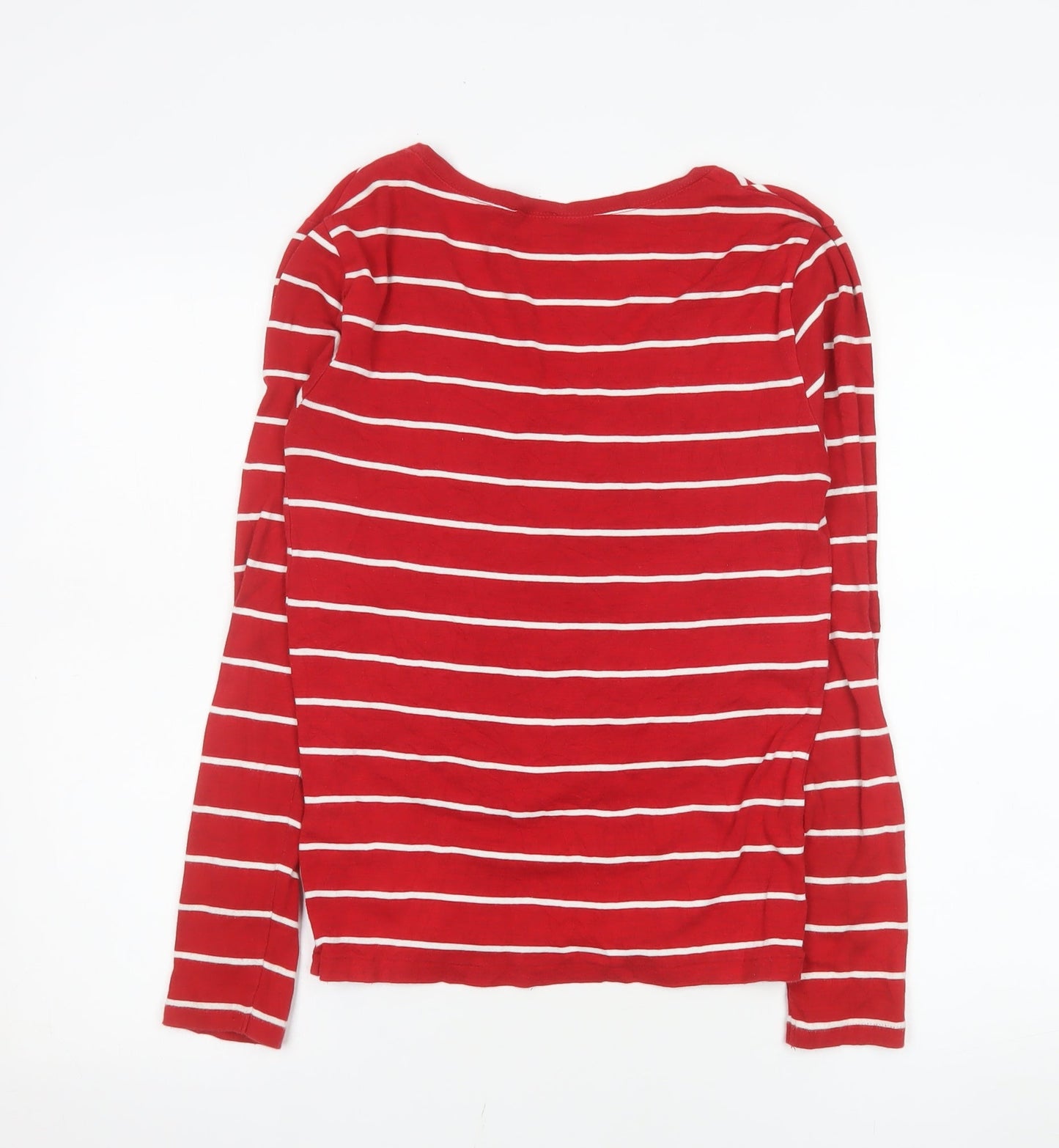 Polo Ralph Lauren Women's Red Striped V-Neck Long Sleeve Cotton Top M