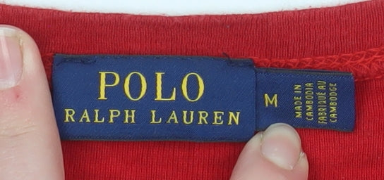 Polo Ralph Lauren Women's Red Striped V-Neck Long Sleeve Cotton Top M