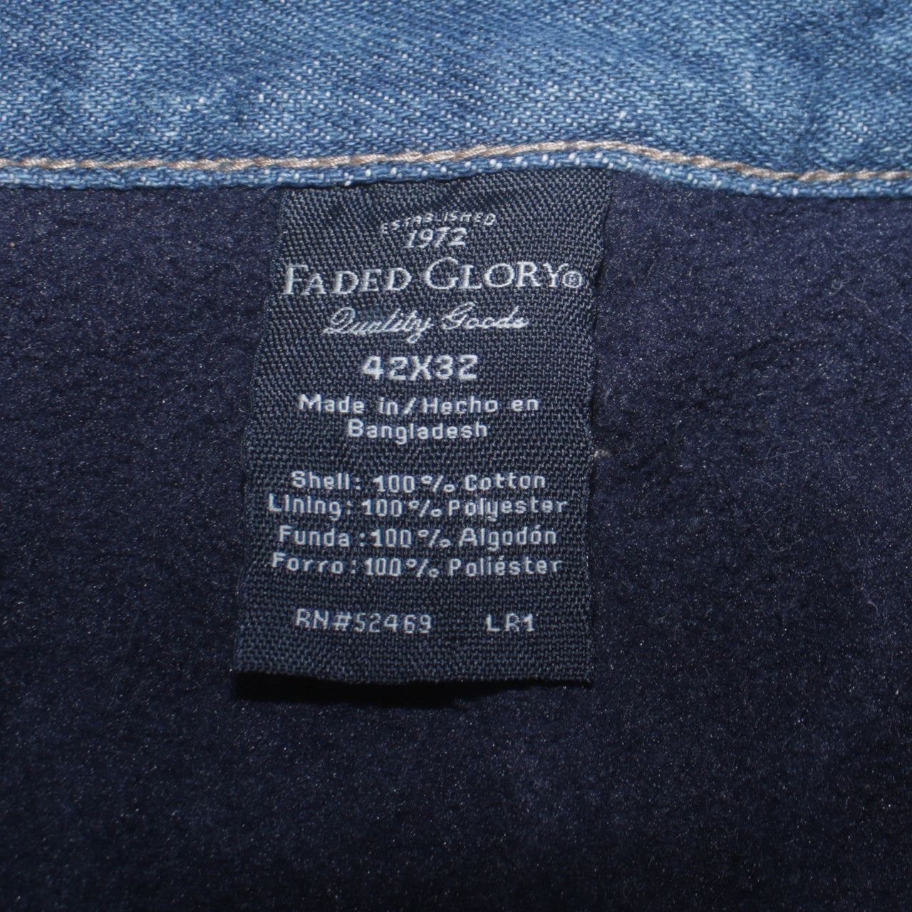 Faded Glory Men Blue 42x32 Relaxed Straight Lined Denim Jeans