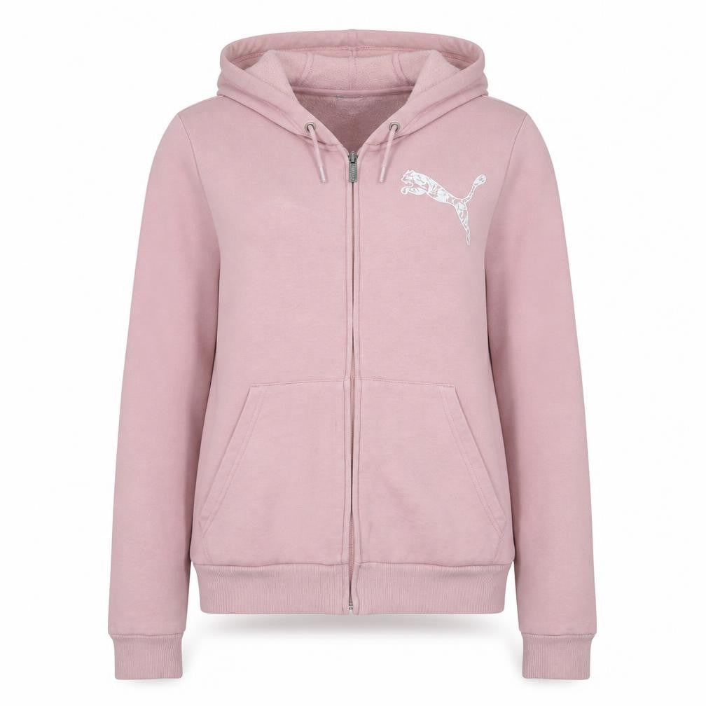 Puma Womens Pink Full Zip Hoodie XL - Soft Fleece Lined Sweatshirt