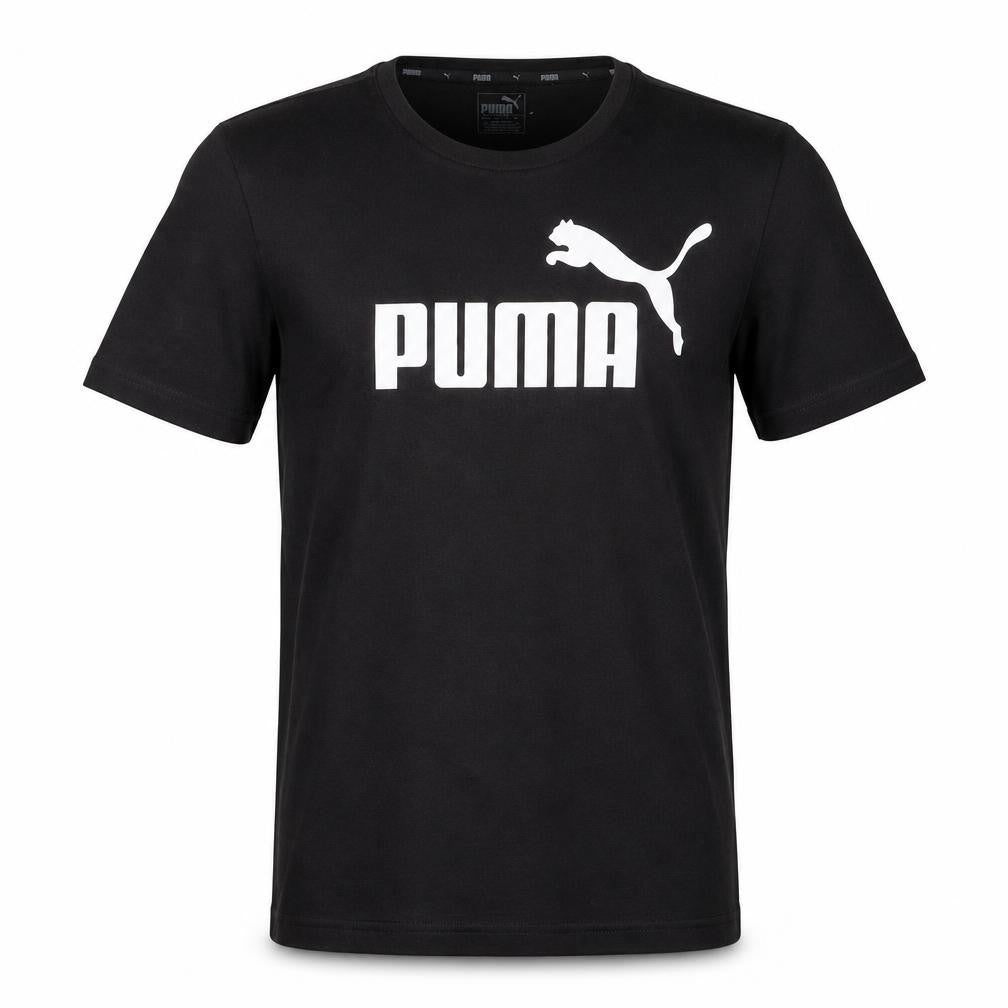 Front view of Puma Men Black Medium Graphic Logo Short Sleeve T-Shirt