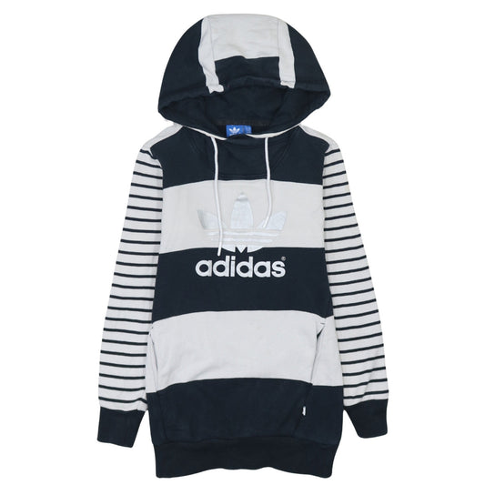 Adidas Womens Navy White Striped Pullover Hoodie UK 6 Cotton Blend