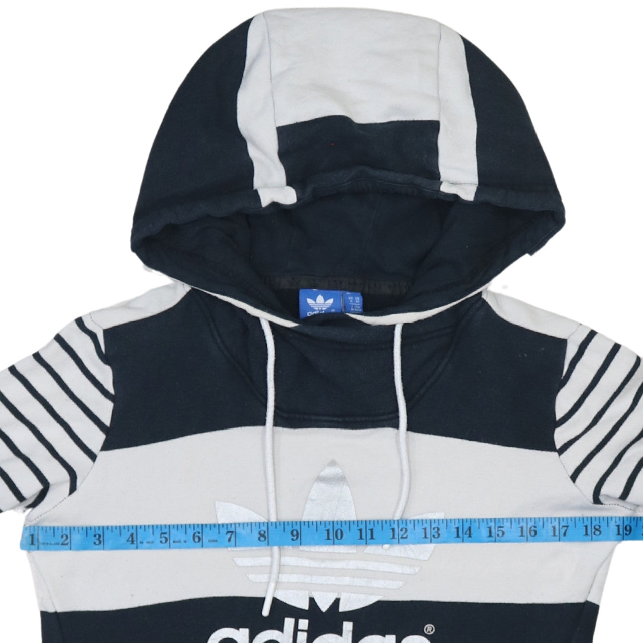 Adidas Womens Navy White Striped Pullover Hoodie UK 6 Cotton Blend