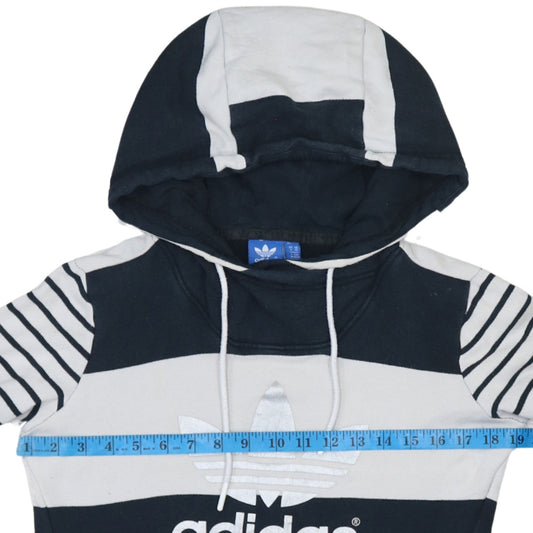 Adidas Womens Navy White Striped Pullover Hoodie UK 6 Cotton Blend