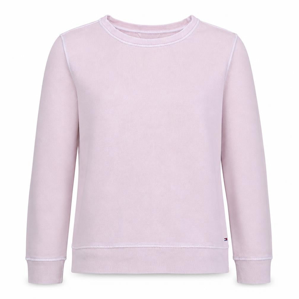 Front view of Tommy Hilfiger women’s pink xl pullover sweatshirt cotton casual