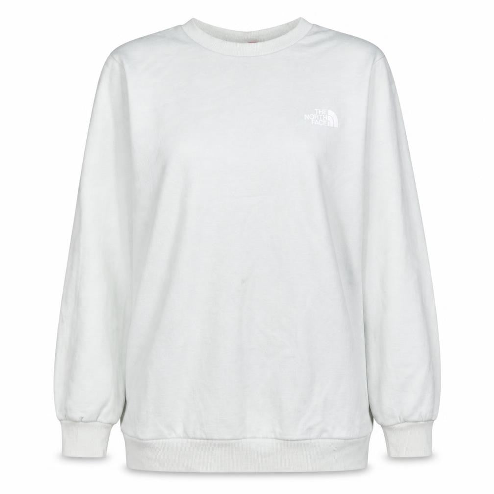 Front view of The North Face women’s white sweatshirt 1x crew neck logo pullover
