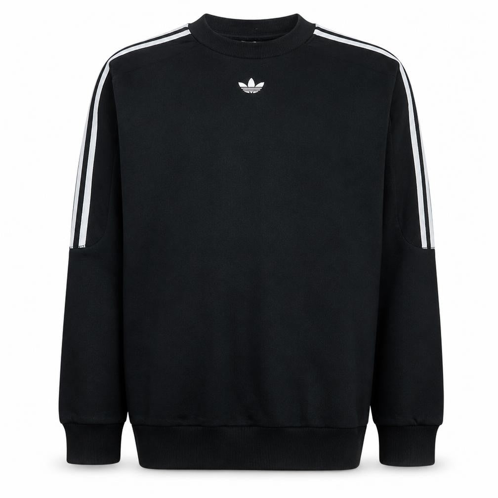 Front view of Adidas men’s black crew neck pullover sweatshirt s regular fit