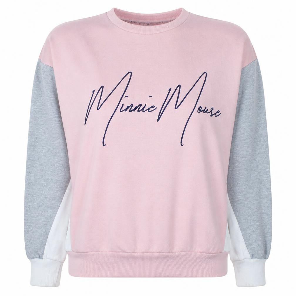 Front view of Disney Women Pink Minnie Mouse Pullover Sweatshirt XS
