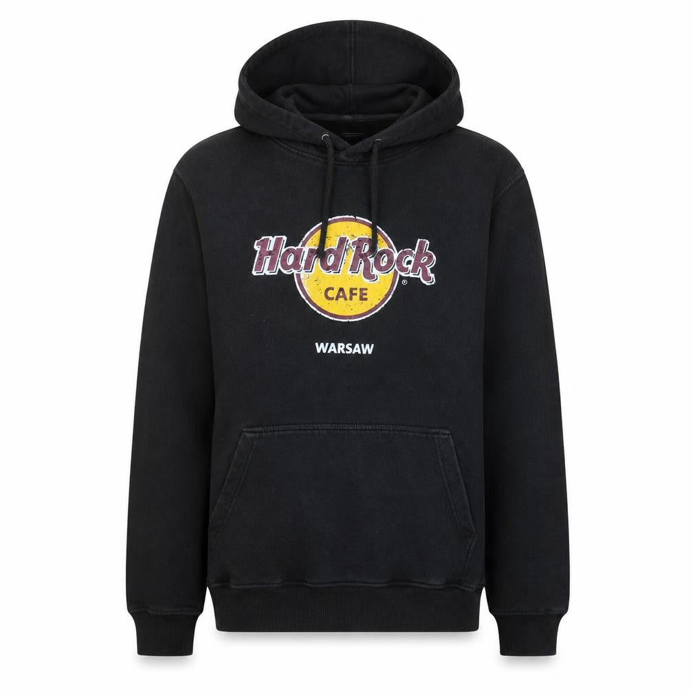 Hard Rock Cafe Warsaw Black Men's Pullover Hoodie Size L Fleece Logo