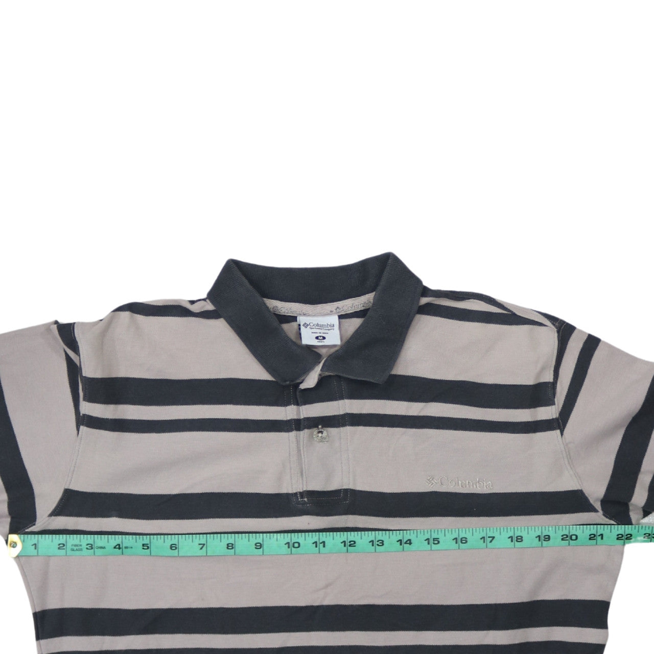 Columbia Men's Beige Striped Long Sleeve Polo Shirt Size M
