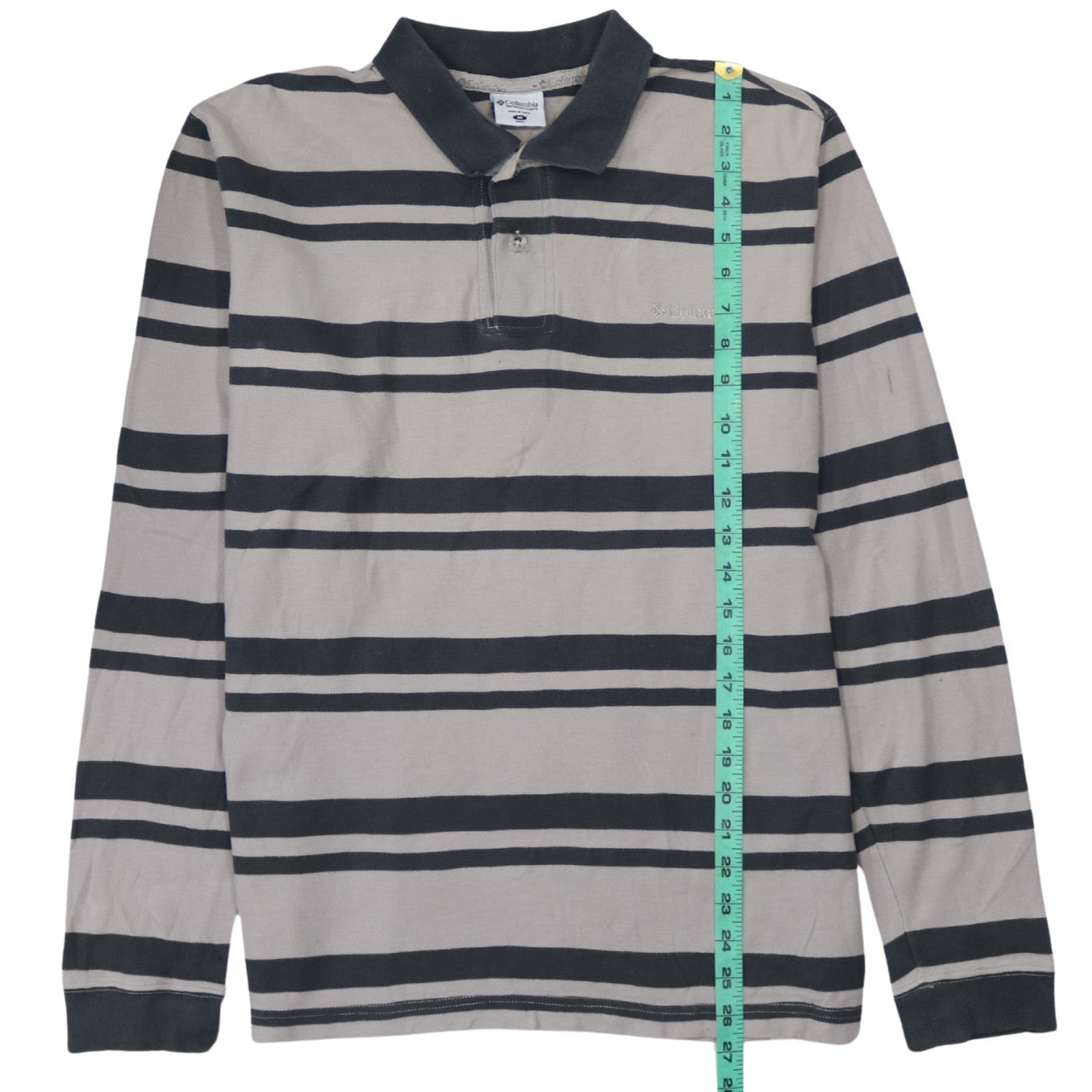 Columbia Men's Beige Striped Long Sleeve Polo Shirt Size M