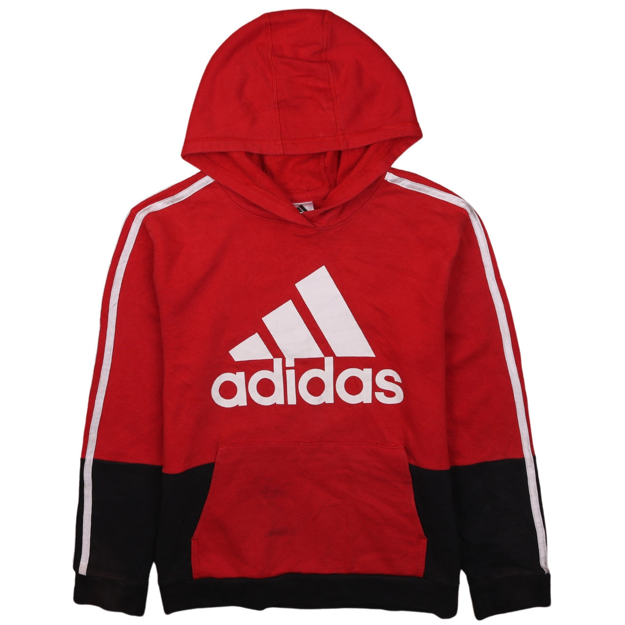 Adidas Boys Red Black Pullover Hoodie 14-16 Years Cotton Blend