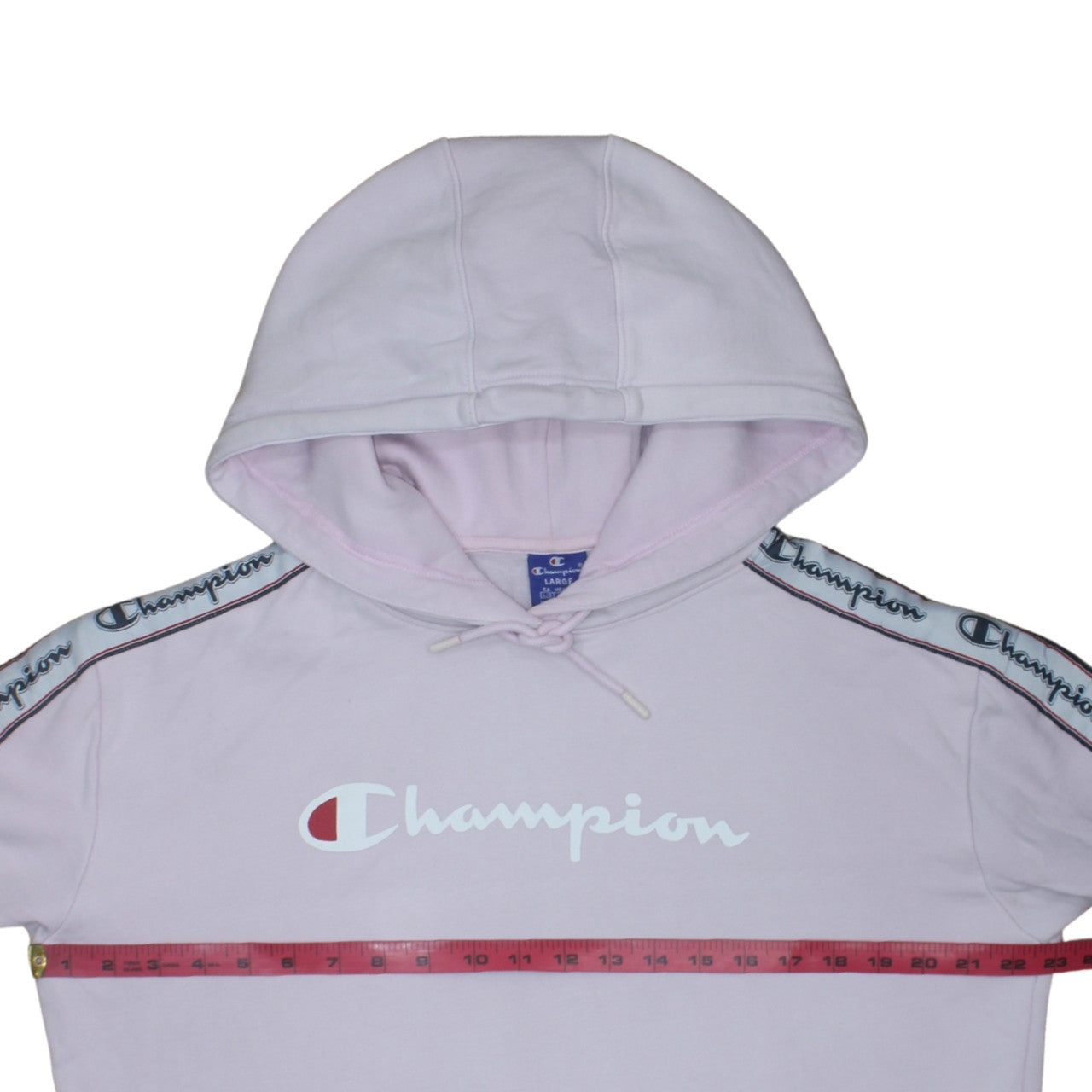 Champion Womens Light Pink Pullover Hoodie Large Cotton Logo Trim