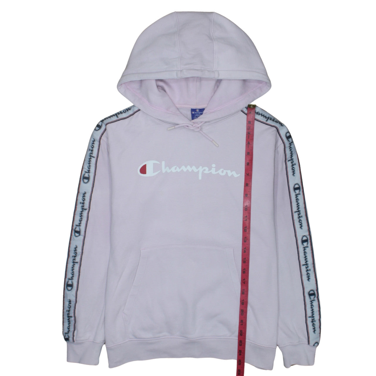 Champion Womens Light Pink Pullover Hoodie Large Cotton Logo Trim