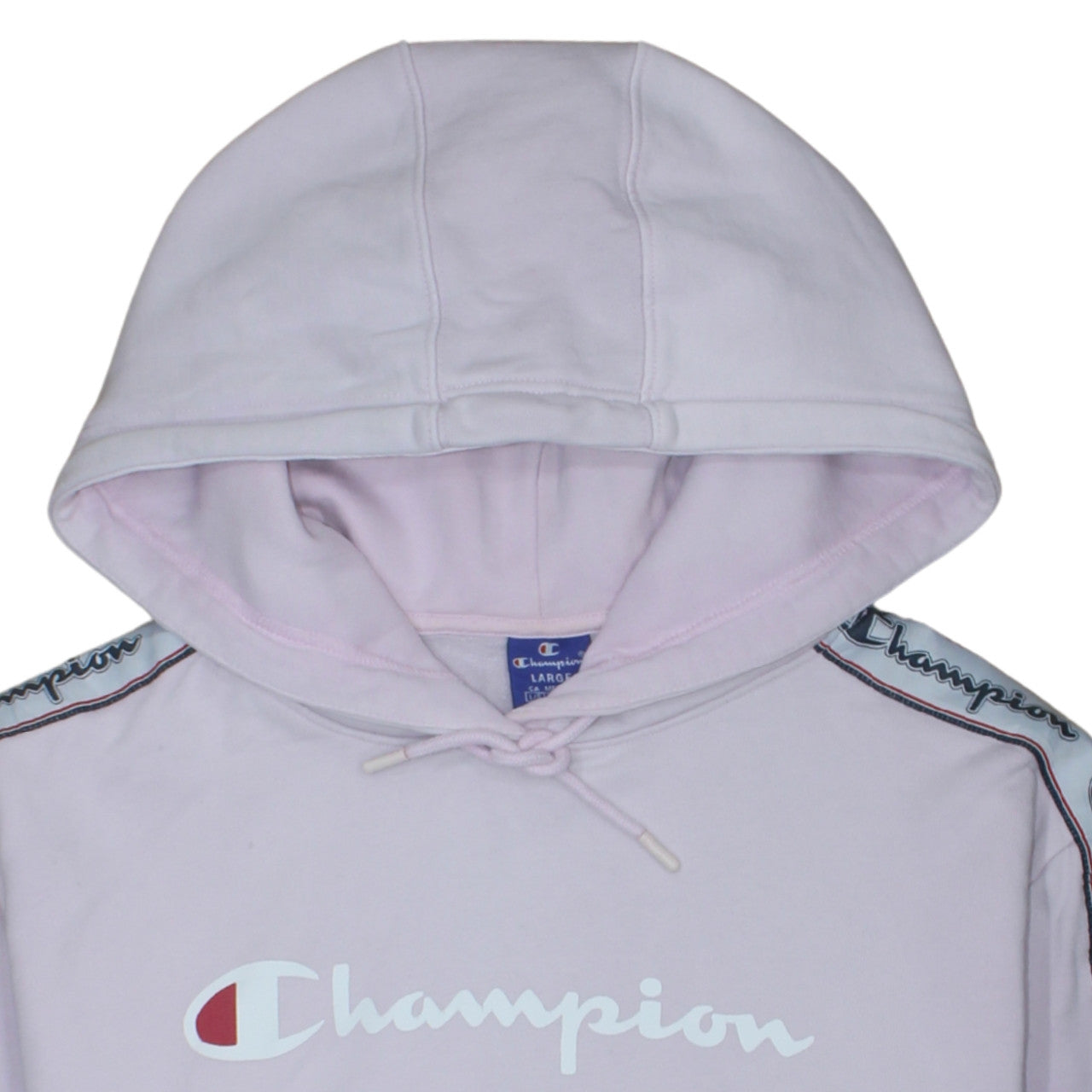 Champion Womens Light Pink Pullover Hoodie Large Cotton Logo Trim