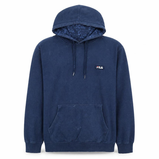 FILA Mens Blue Pullover Hoodie Size L Logo Sports Fleece