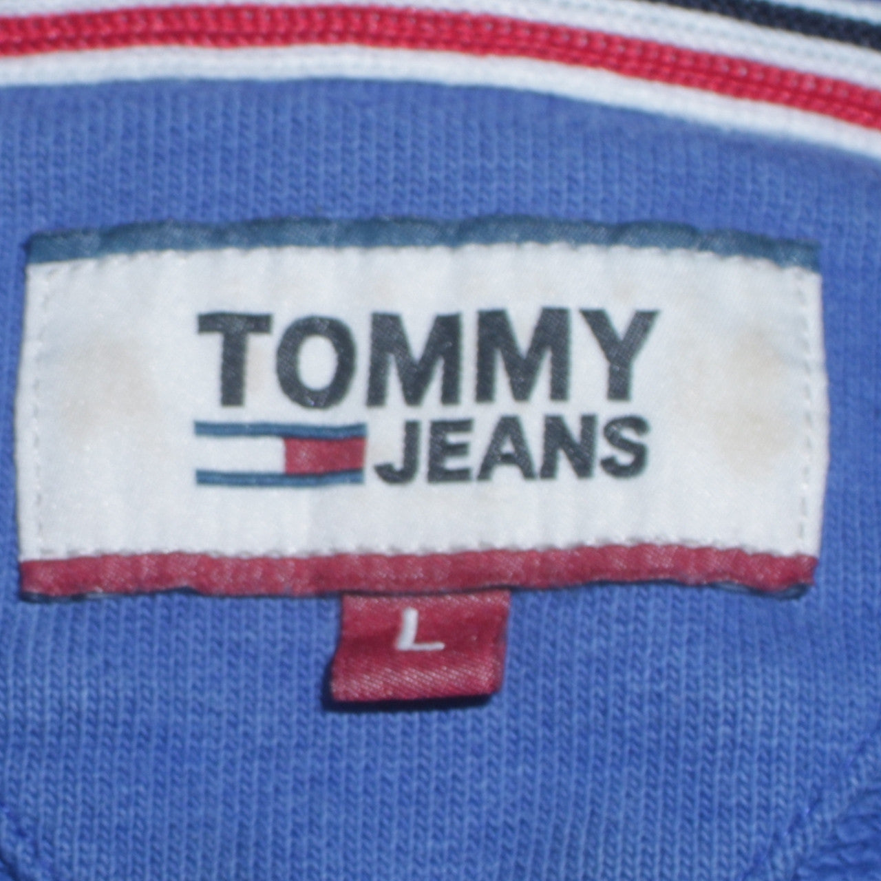 Tommy Jeans Men's Blue Pullover Hoodie L Embroidered Logo Cotton
