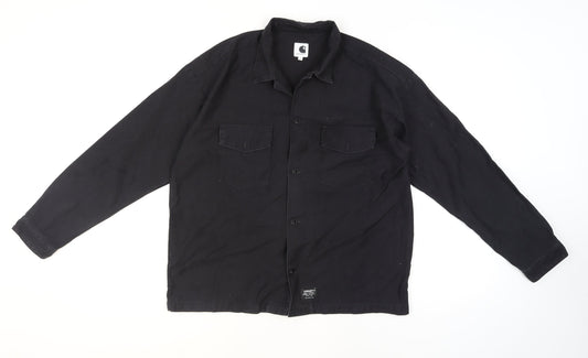 Carhartt Men Black L Long Sleeve Cotton Button-Up Workwear Shirt